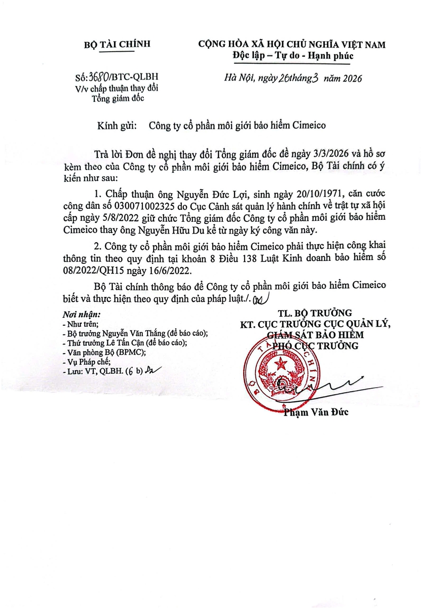 Thông cáo của Công ty CP Môi giới Bảo hiểm Cimeico